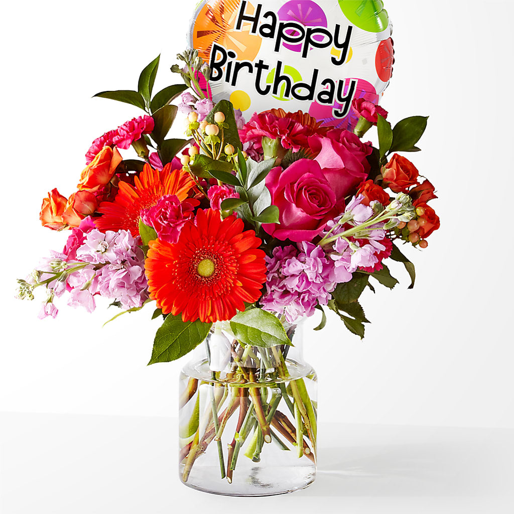Fiesta Bouquet with Birthday Balloon – THE MOST BLOOMS & MORE, Grand Bay AL