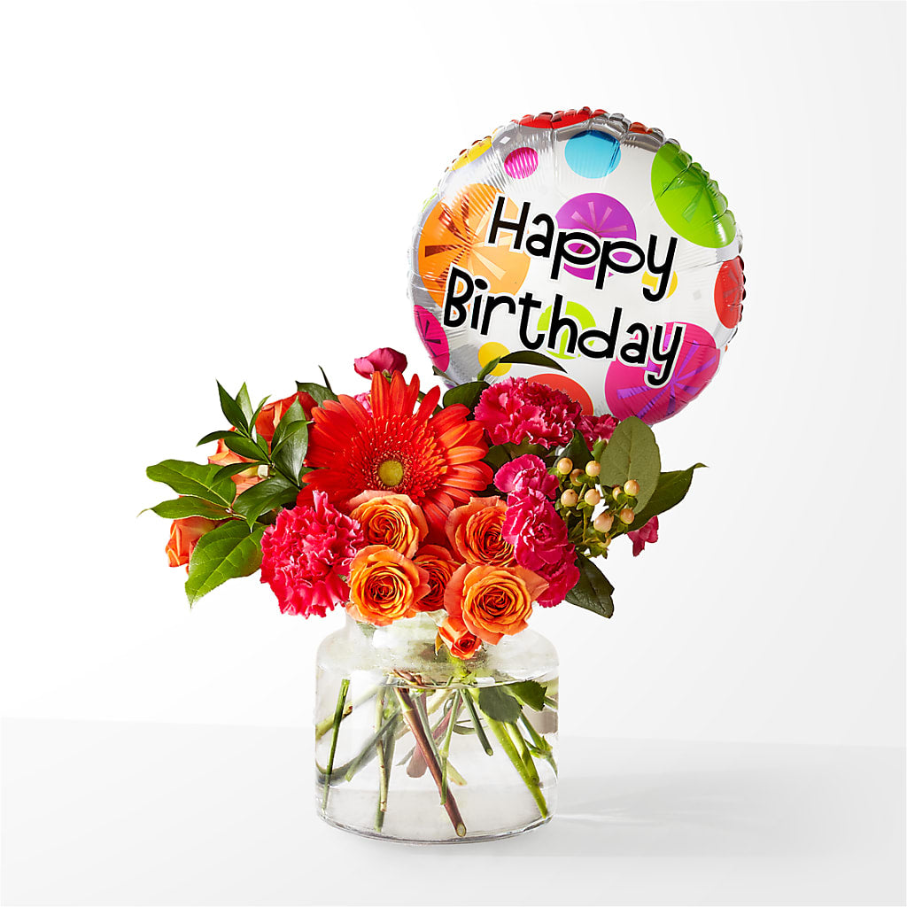 Fiesta Bouquet with Birthday Balloon – THE MOST BLOOMS & MORE, Grand Bay AL