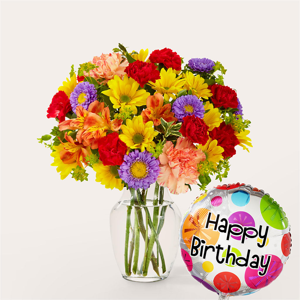Kaleidoscope Bouquet with Birthday Balloon – THE MOST BLOOMS & MORE, Grand Bay AL