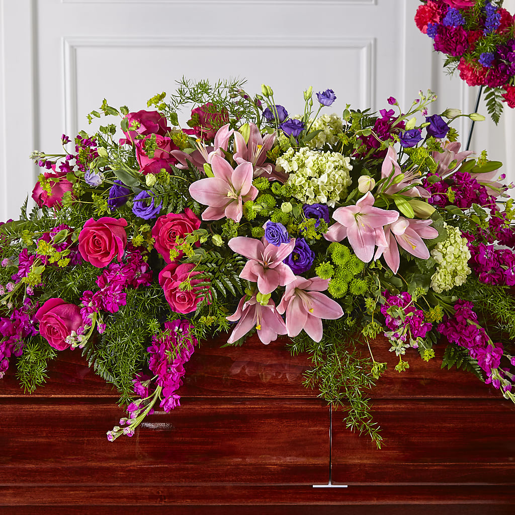 Radiant Tribute Casket Spray – THE MOST BLOOMS & MORE, Grand Bay AL