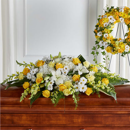 Golden Harmony Casket Spray – THE MOST BLOOMS & MORE, Grand Bay AL